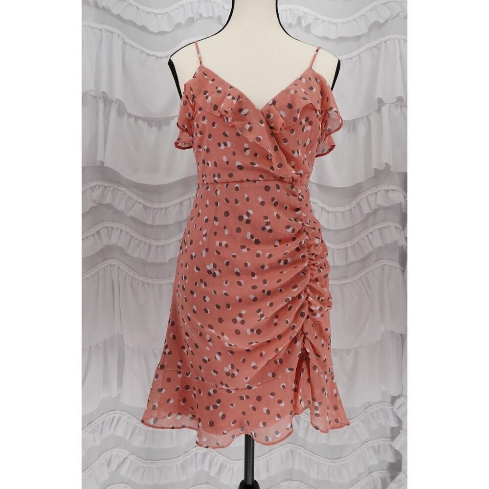 All In Favor Women's Polka Dot Ruffled Slip Adjustable Straps Mini Dress Size S